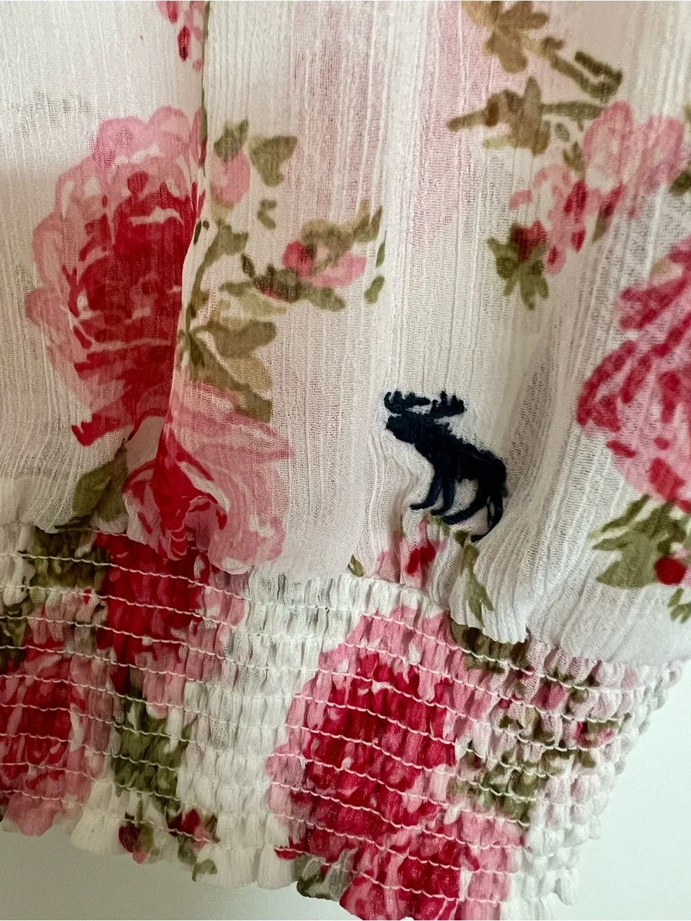 Abercrombie & Fitch Floral Ruffle Sheer Chiffon Smocked Blouse Top S NWOT